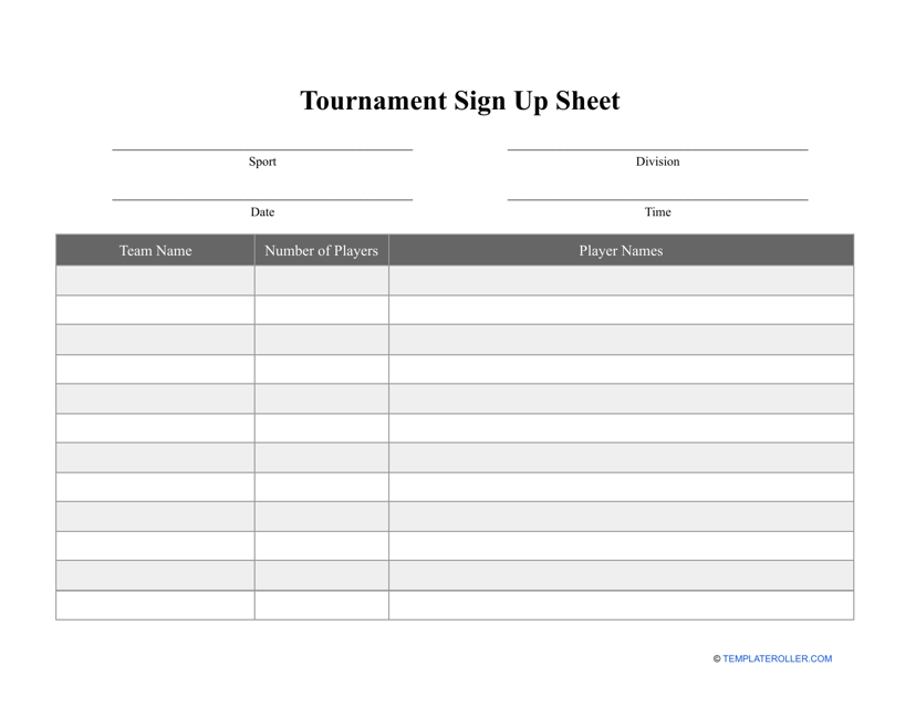 Tournament Sign up Sheet Template Download Pdf