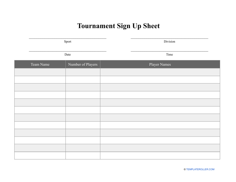 Tournament Sign up Sheet Template - Small Table