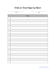 Document preview: Trick or Treat Sign up Sheet Template