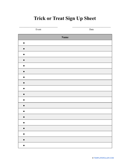 Trick or Treat Sign Up Sheet Template - Preview Image