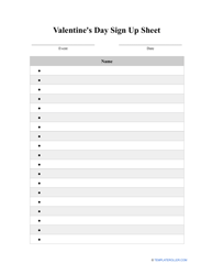 &quot;Valentine's Day Sign up Sheet Template&quot;
