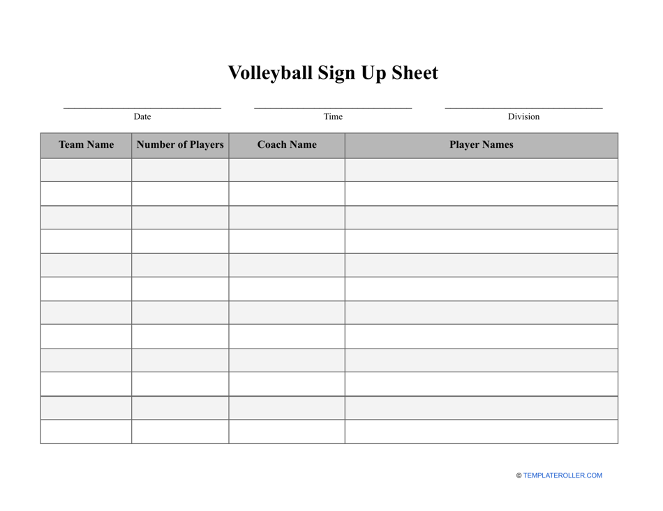 Volleyball Sign up Sheet Template Thumbnail