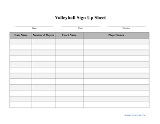 &quot;Volleyball Sign up Sheet Template&quot;