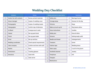 &quot;Wedding Day Checklist Template&quot;