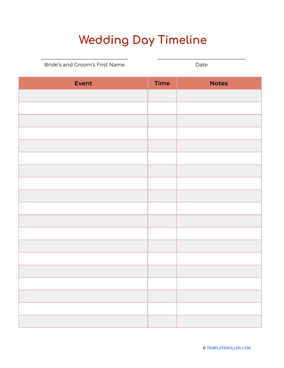 Wedding Day Timeline Template, Page 1
