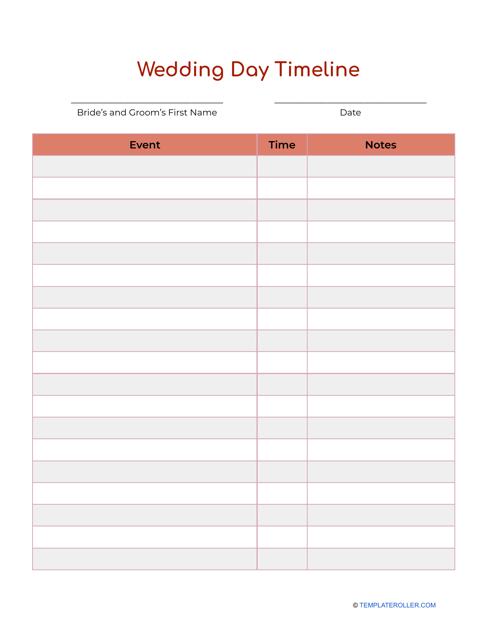 Wedding Day Timeline Template - Orange