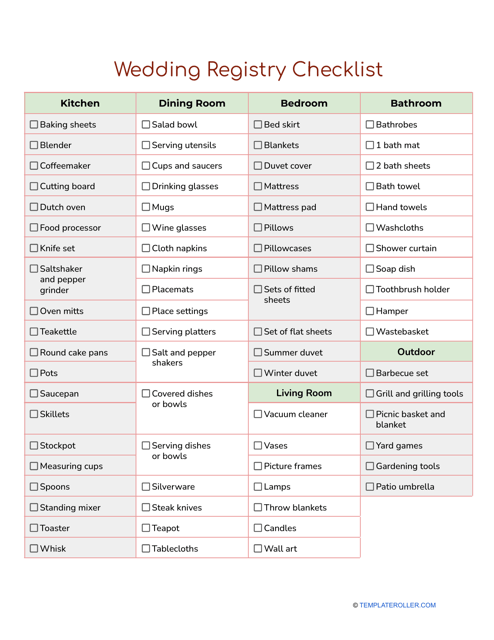 Wedding Registry Checklist Template - Plan and organize your wedding gifts