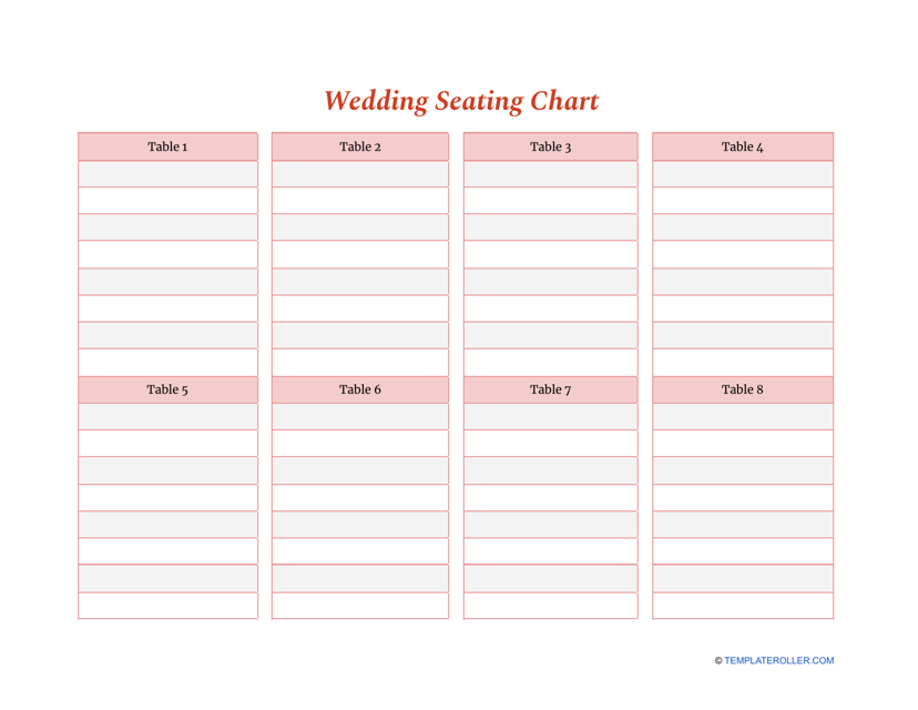Wedding Seating Chart Template - Make your wedding planning easier with this customizable seating chart template. This template allows you to beautifully organize your guests and their seating arrangements for your special day.