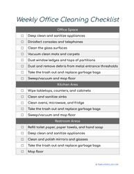 Document preview: Weekly Office Cleaning Checklist Template