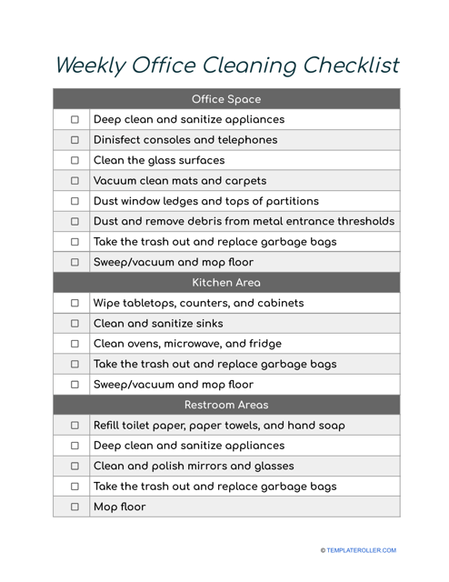 Weekly Office Cleaning Checklist Template