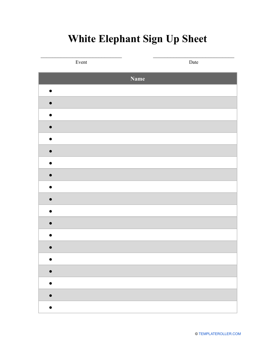 White Elephant Sign up Sheet Template Image Preview