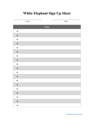 Document preview: White Elephant Sign up Sheet Template