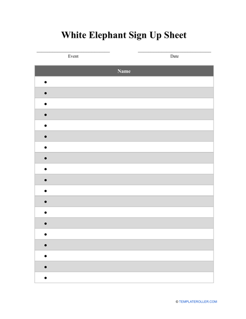 White Elephant Sign up Sheet Template