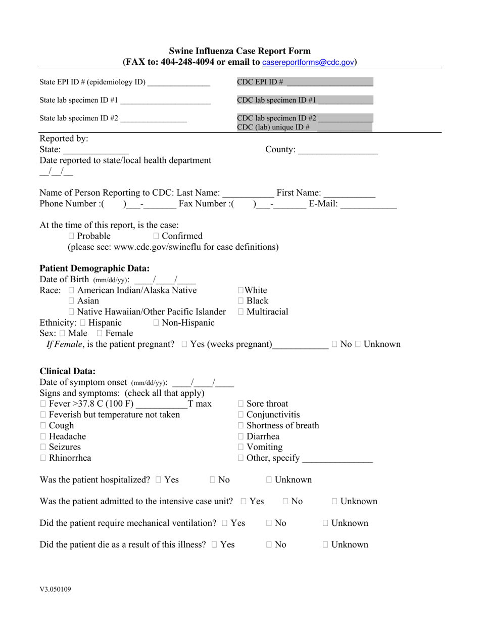 Swine Influenza Case Report Form - Fill Out, Sign Online and Download ...