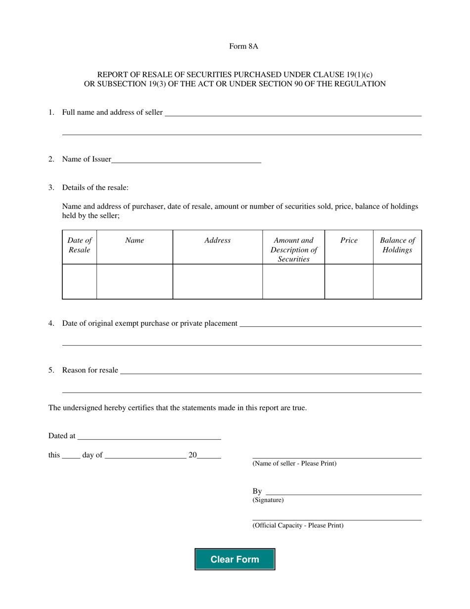 Form 8a - Fill Out, Sign Online And Download Fillable Pdf, Manitoba 