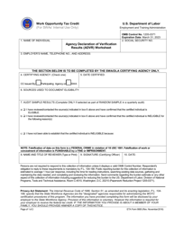 Document preview: ETA Form 9065 Wotc Agency Declaration of Verification Results (Advr) Worksheet
