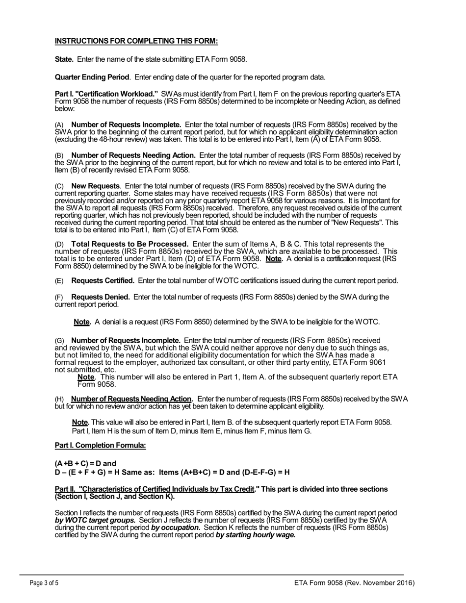 ETA Form 9058 Wotc Certification Workload and Characteristics of Certified Individual - Report 1, Page 3