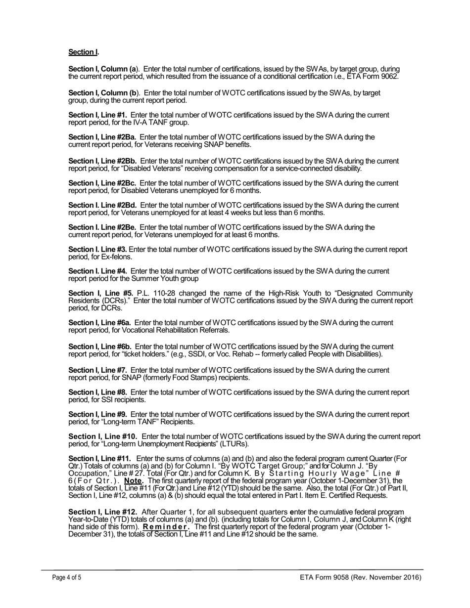 ETA Form 9058 Wotc Certification Workload and Characteristics of Certified Individual - Report 1, Page 4