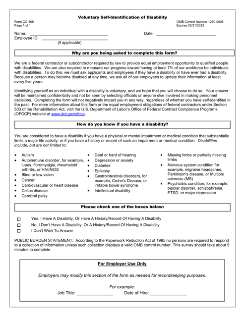 Form CC-305 Voluntary Self-identification of Disability