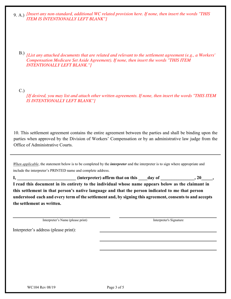 Form WC104 Workers Compensation Claim(S) Settlement Agreement - Colorado, Page 3