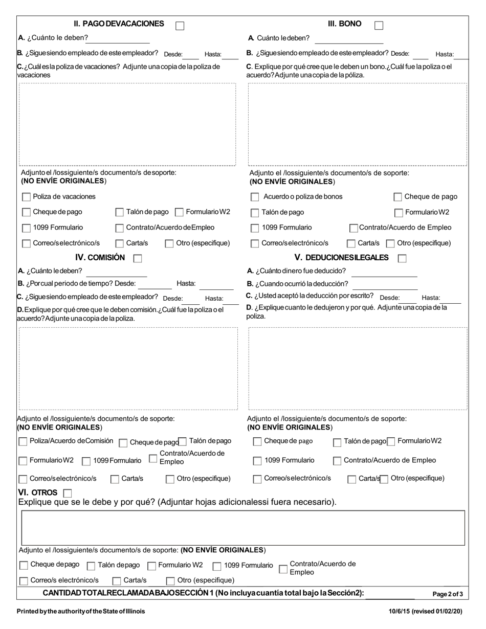 Solicitud De Reclamo De Salario Y Sueldo Minimo - Illinois (Spanish), Page 5