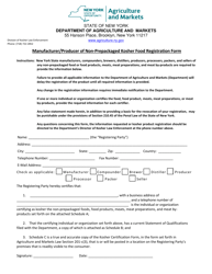 Manufacturer/Producer of Non-prepackaged Kosher Food Registration Form - New York