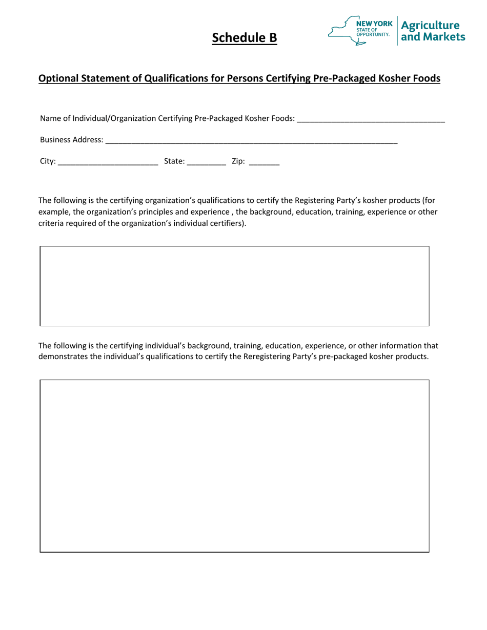 Registration Form for Manufacturer / Producer / Distributor / Packer / Repacker of Packaged Kosher Food for Sale - New York, Page 3