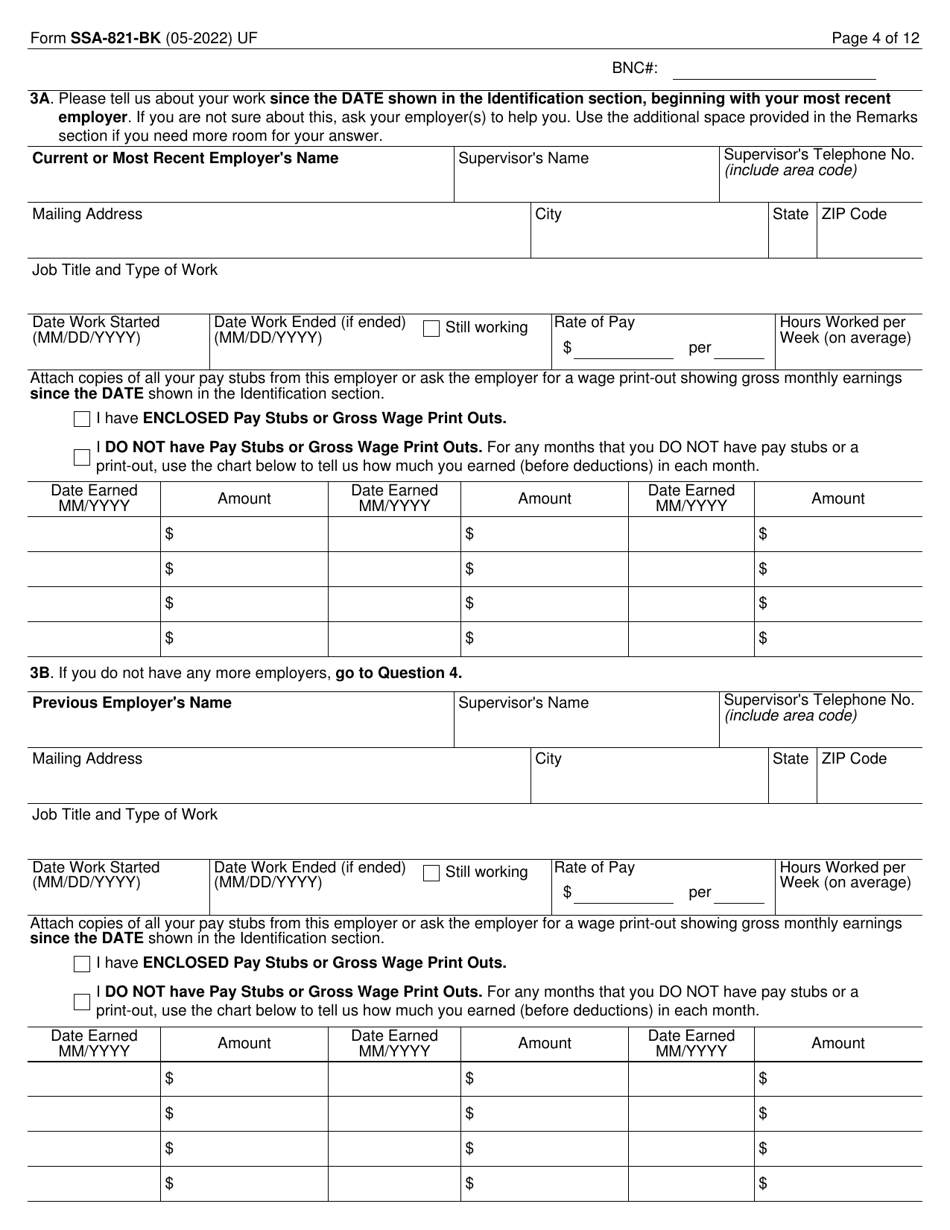 Form SSA-821-BK Work Activity Report - Employee, Page 4