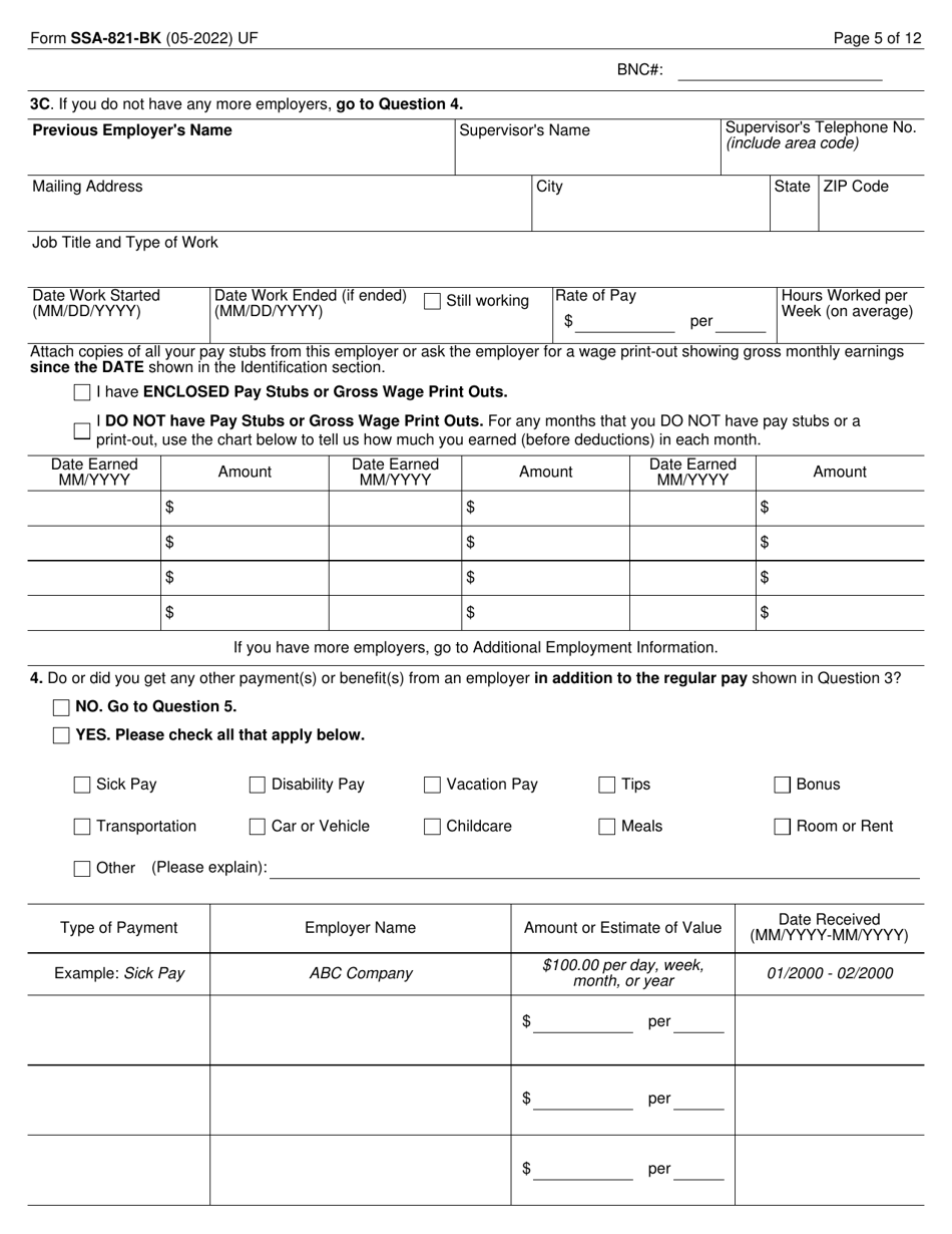 Form SSA-821-BK Work Activity Report - Employee, Page 5