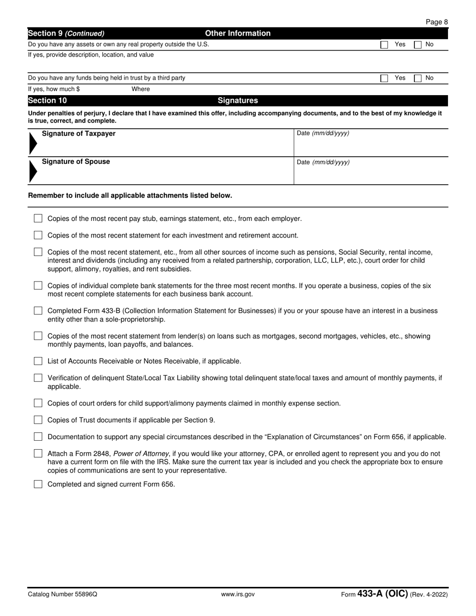 Irs Form 433-a (oic) - Fill Out, Sign Online And Download Fillable Pdf 