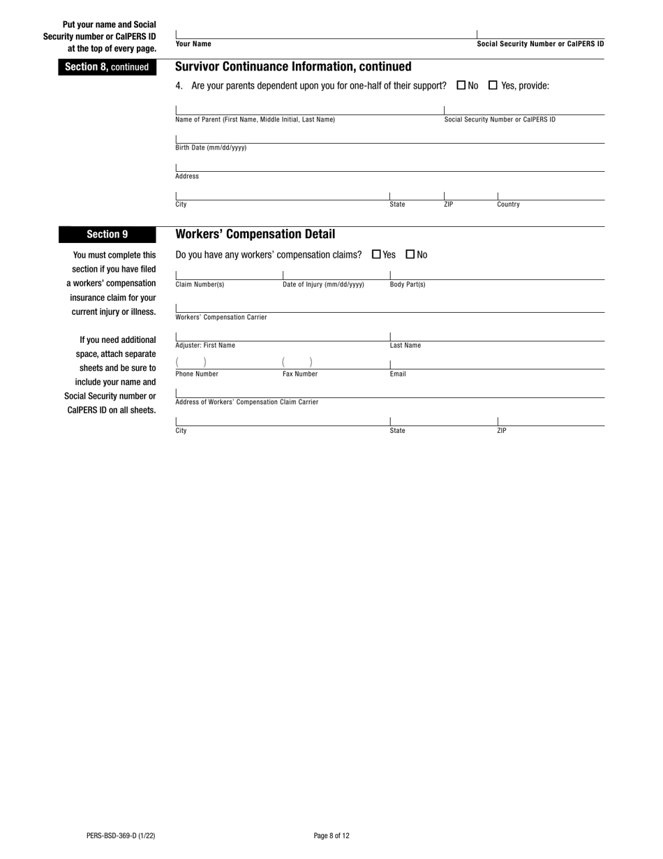 Form PERS-BSD-369-D Disability Retirement Election Application - California, Page 8