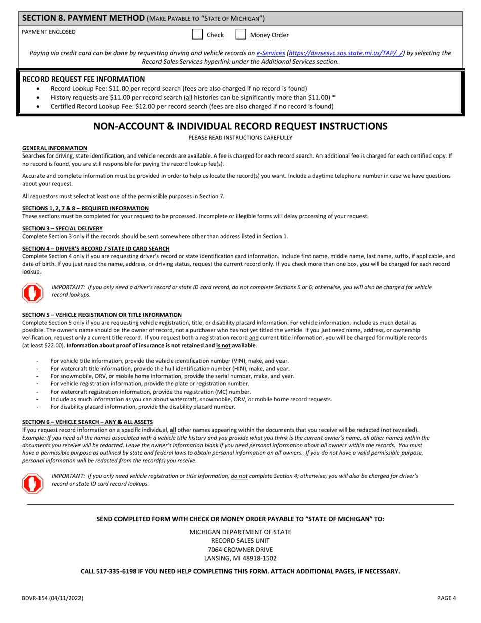 Form BDVR-154 Download Fillable PDF or Fill Online Non-account ...