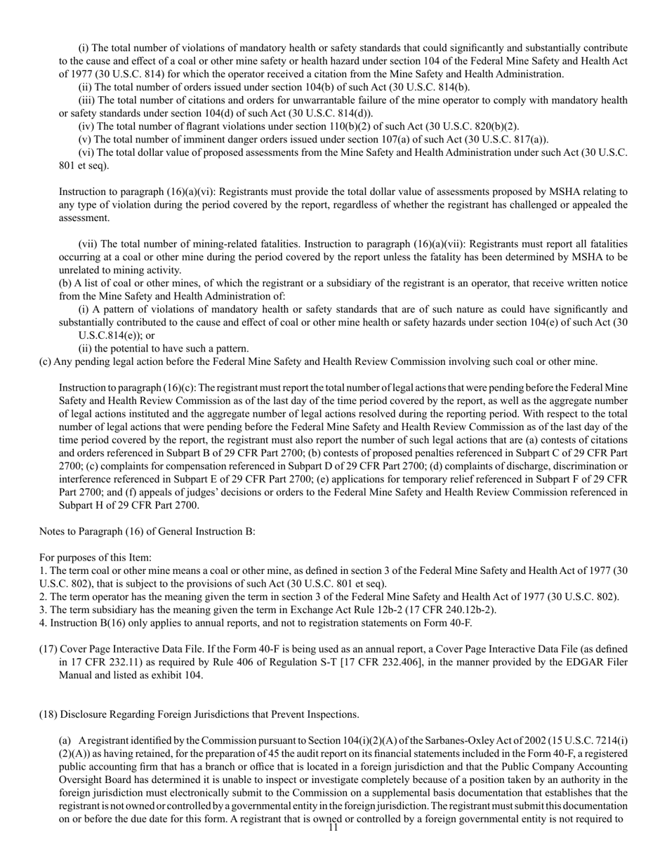 SEC Form 2285 (40-F) Registration Statement Pursuant to Section 12 or Annual Report Pursuant to Section 13(A) or 15(D), Page 11
