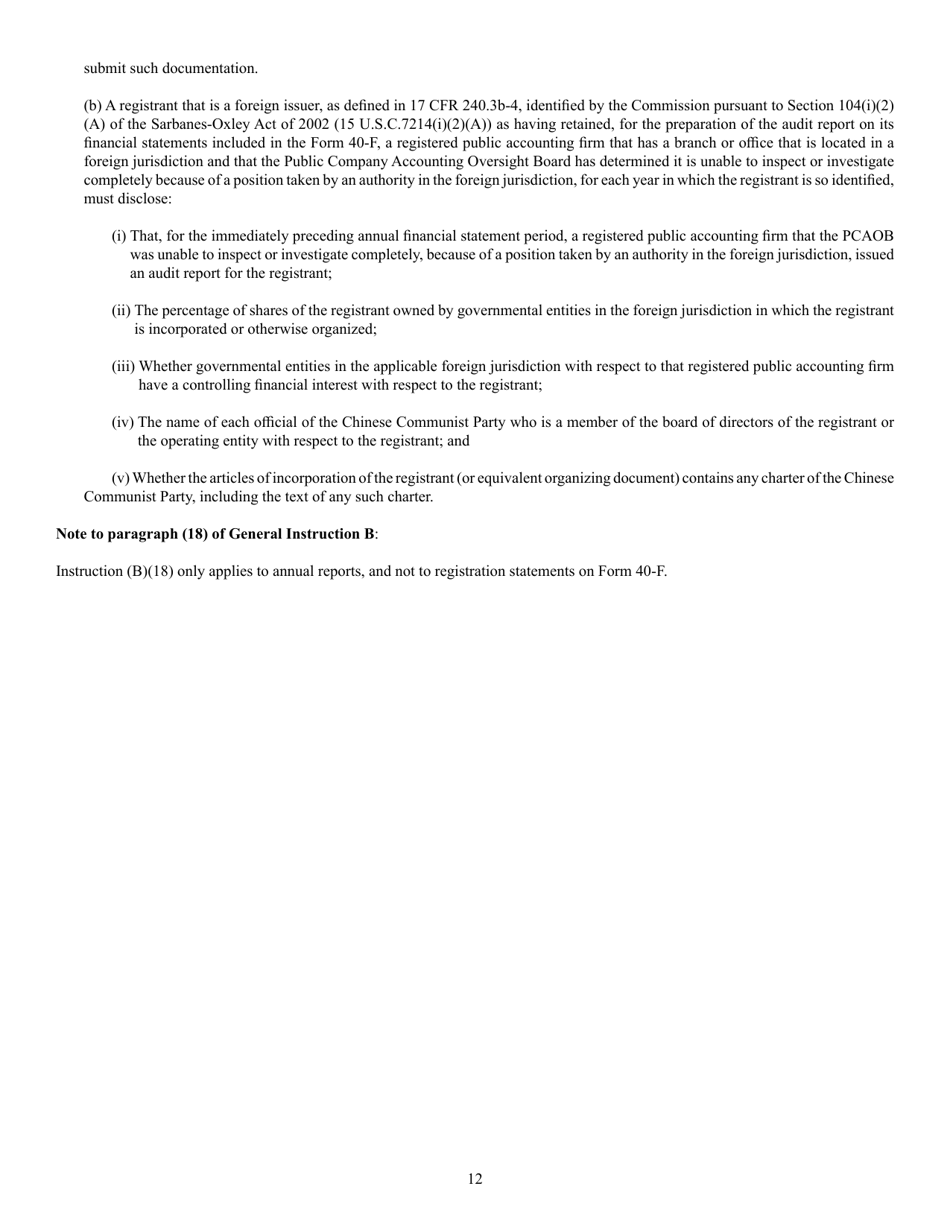 SEC Form 2285 (40-F) Registration Statement Pursuant to Section 12 or Annual Report Pursuant to Section 13(A) or 15(D), Page 12