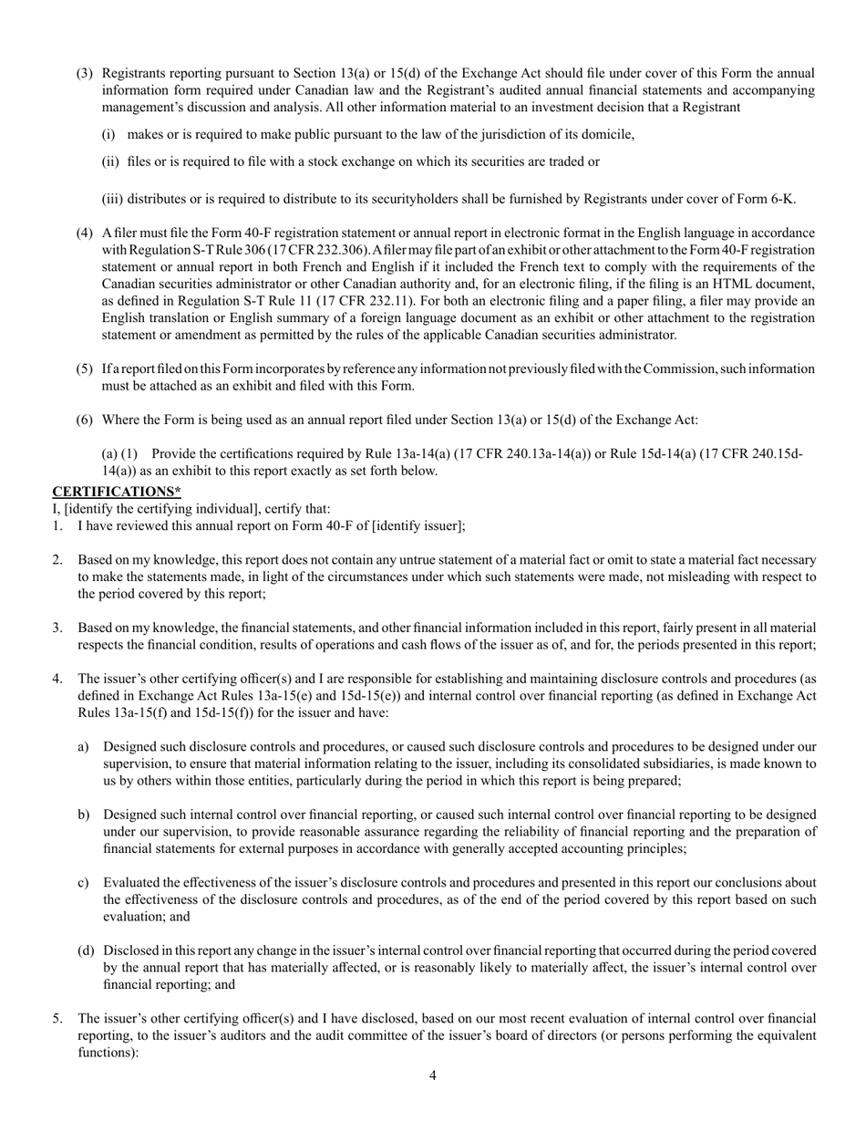 SEC Form 2285 (40-F) Registration Statement Pursuant to Section 12 or Annual Report Pursuant to Section 13(A) or 15(D), Page 4