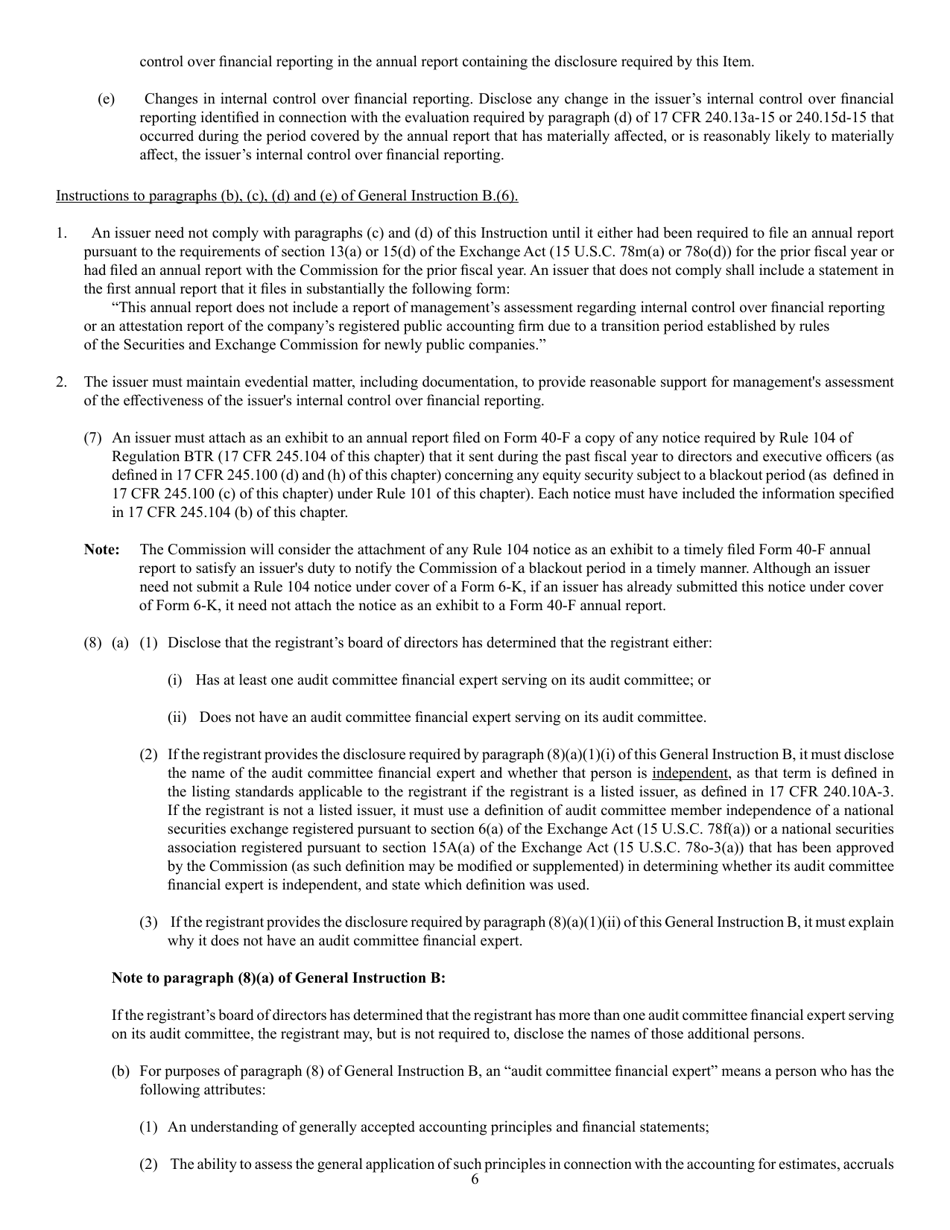 SEC Form 2285 (40-F) Registration Statement Pursuant to Section 12 or Annual Report Pursuant to Section 13(A) or 15(D), Page 6