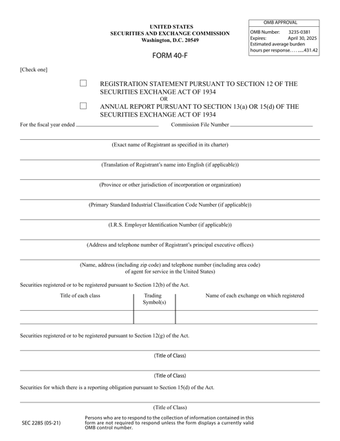 SEC Form 2285 (40-F) Registration Statement Pursuant to Section 12 or Annual Report Pursuant to Section 13(A) or 15(D)