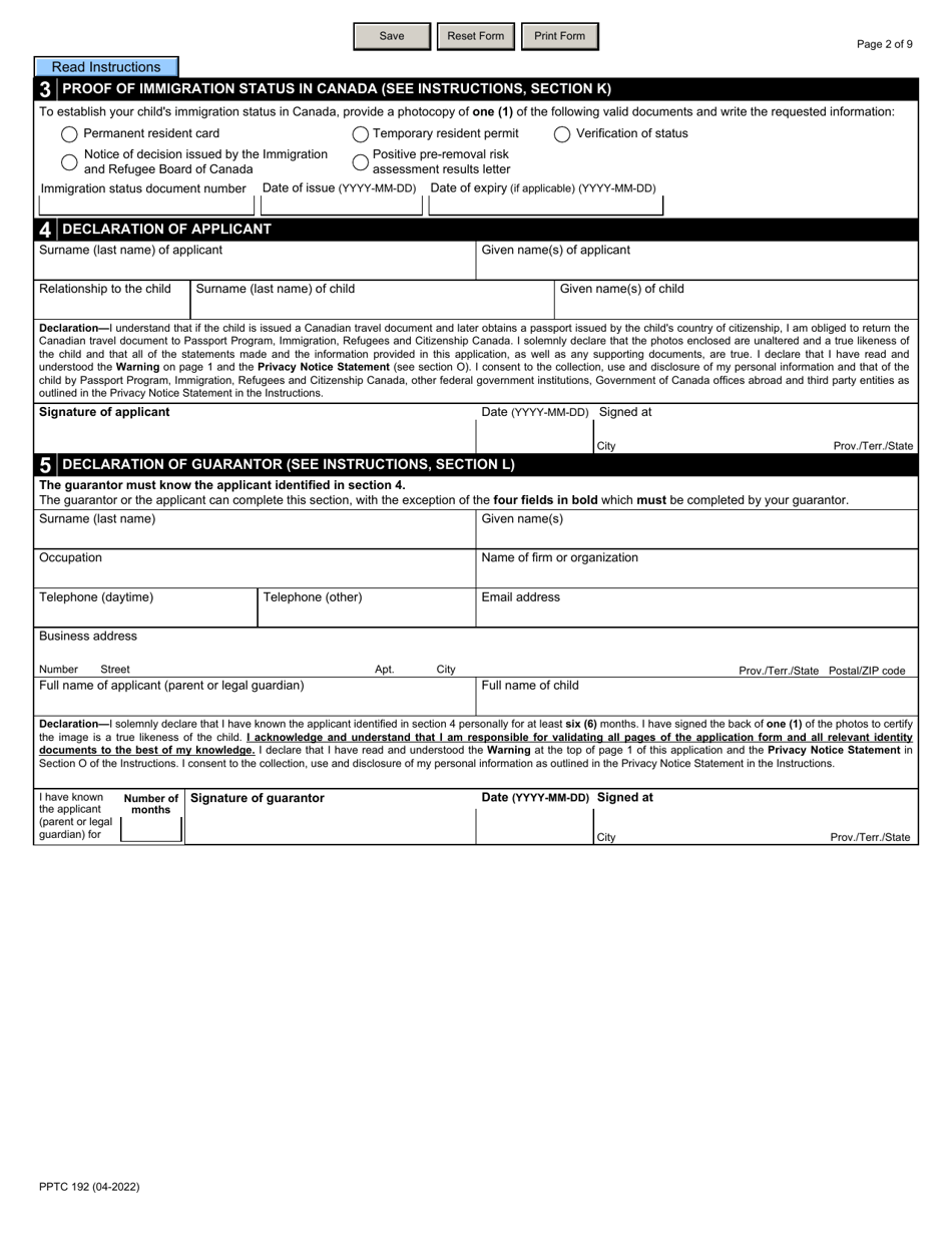 travel document application for child