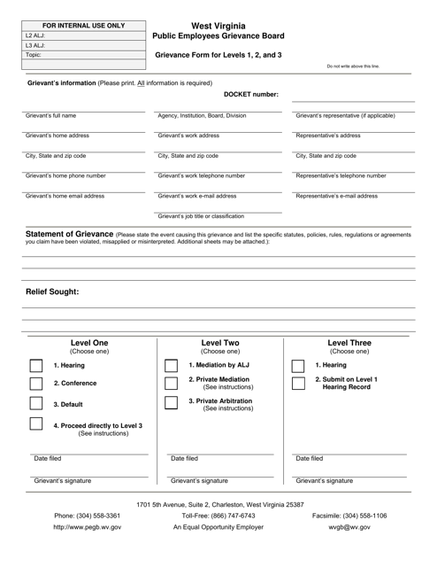 Grievance Form for Levels 1, 2, and 3 - West Virginia Download Pdf