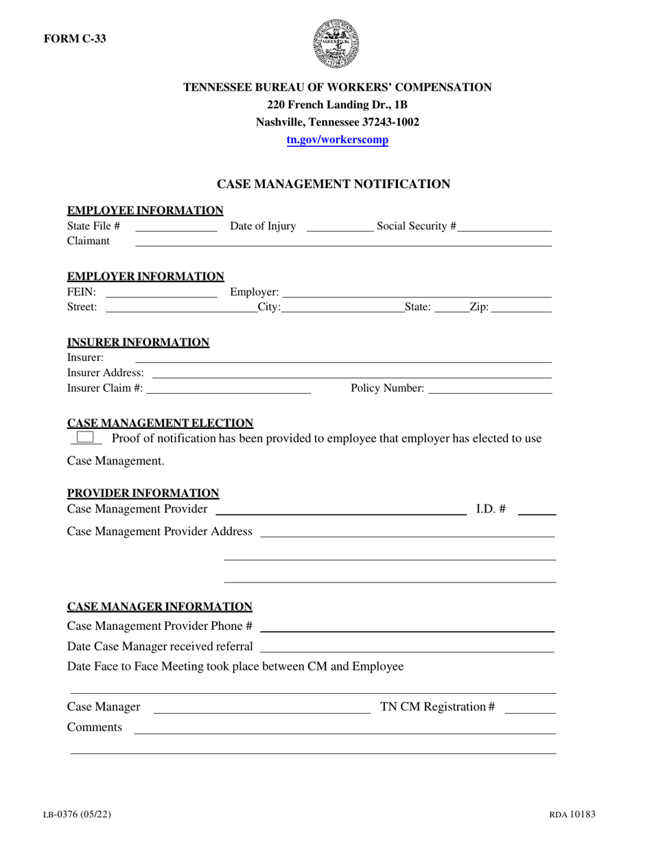 Form C-33 (LB-0376) Case Management Notification - Tennessee, Page 1