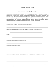 Form PR-0411 Workplace Harassment Intake/Referral Form - Tennessee