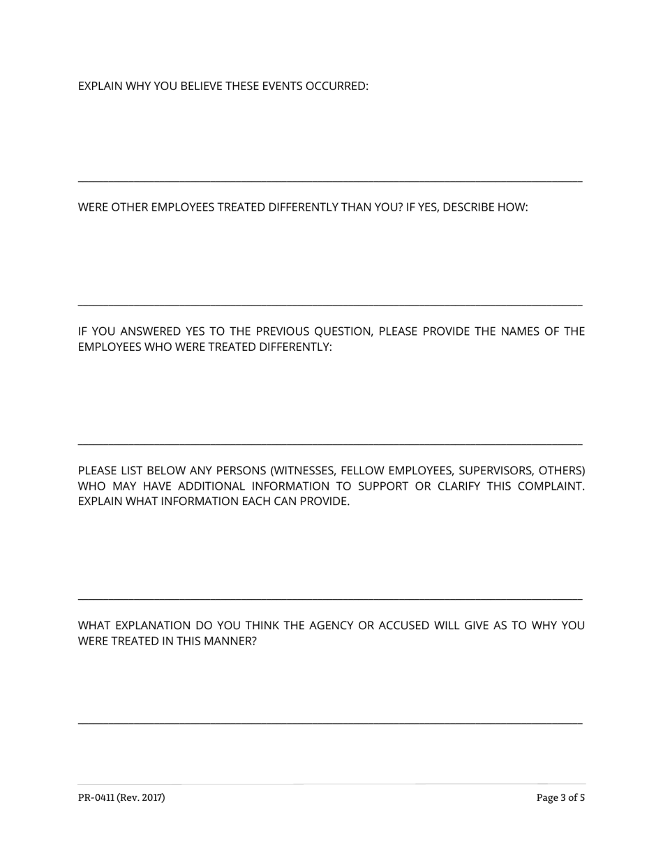 Form PR-0411 Workplace Harassment Intake / Referral Form - Tennessee, Page 3