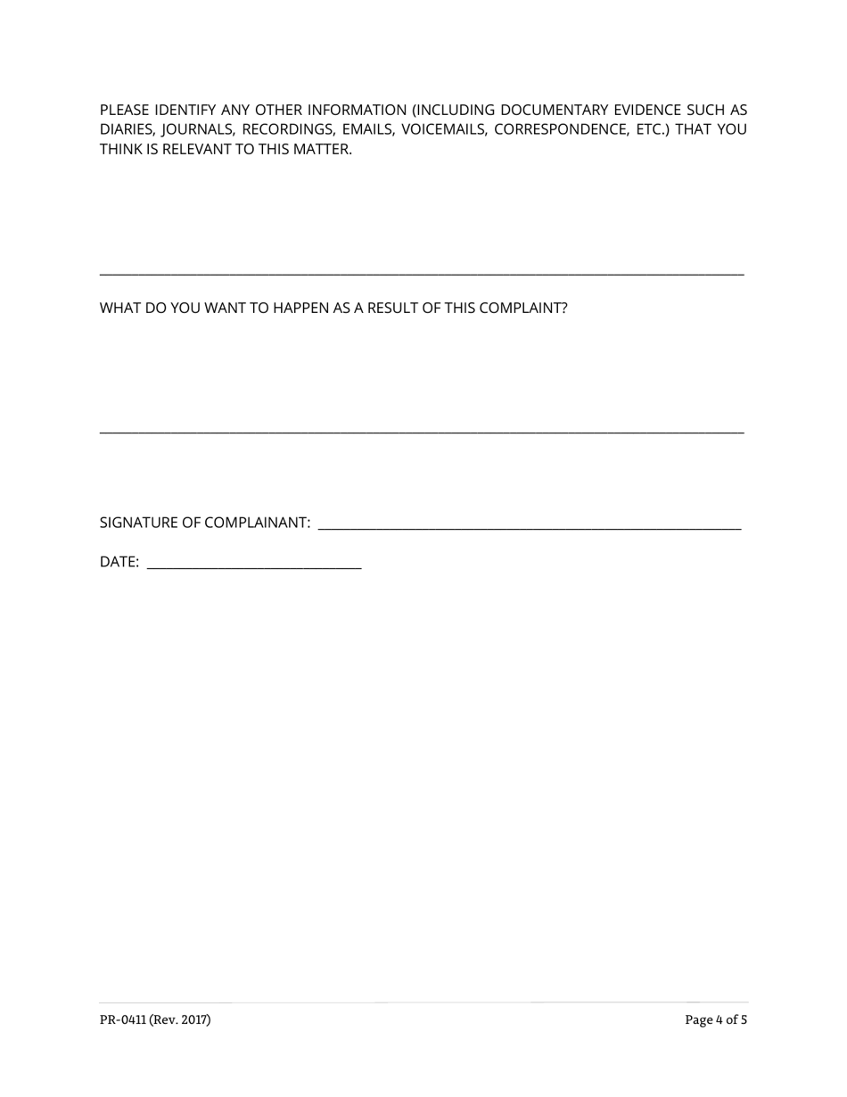 Form PR-0411 Workplace Harassment Intake / Referral Form - Tennessee, Page 4