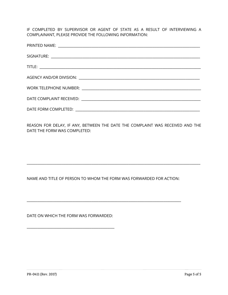 Form PR-0411 Workplace Harassment Intake / Referral Form - Tennessee, Page 5