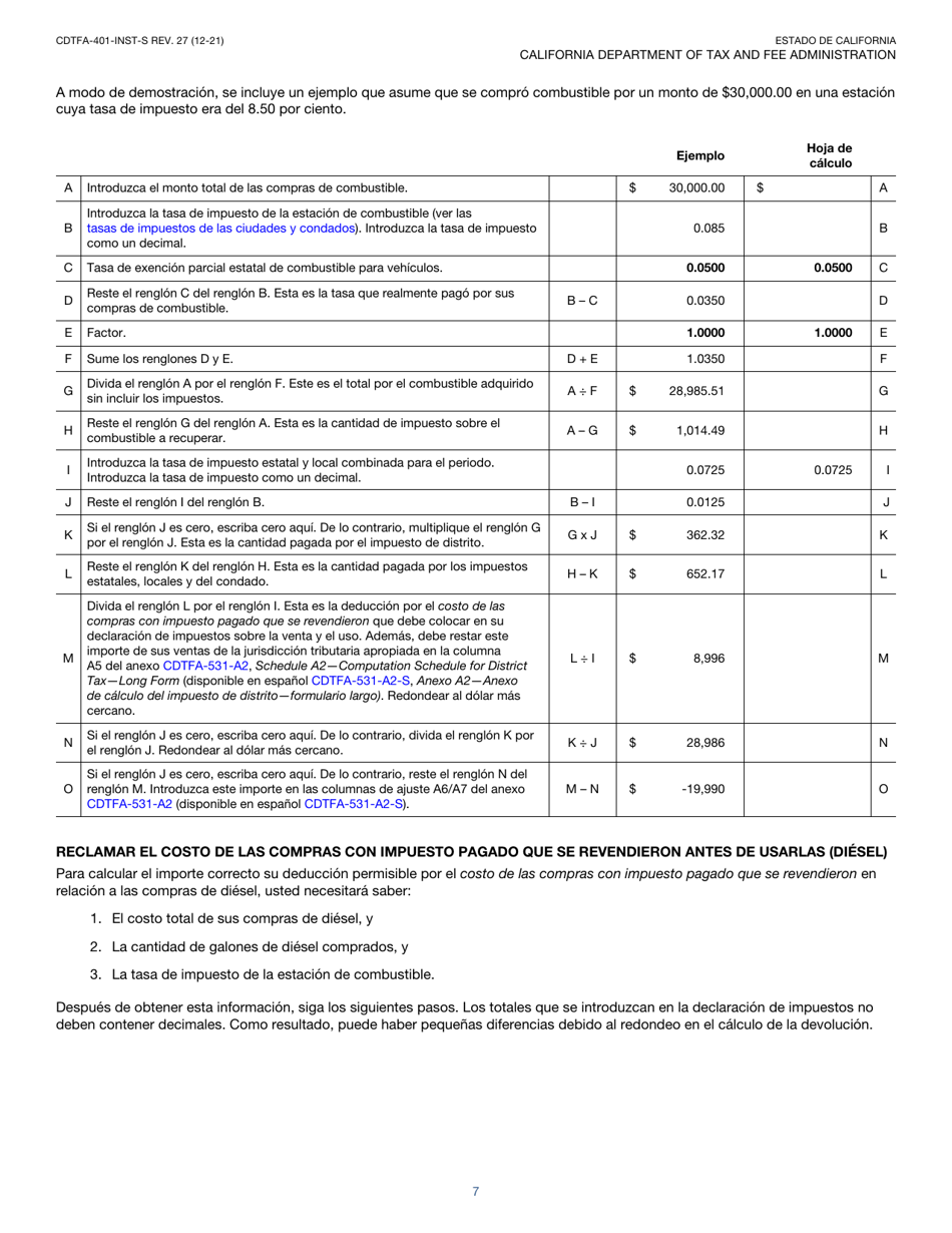 Instrucciones para Formulario CDTFA-401-A-S Declaracion Del Impuesto Sobre Las Ventas Y Sobre El Uso Estatal, Local Y De Distrito - California (Spanish), Page 7