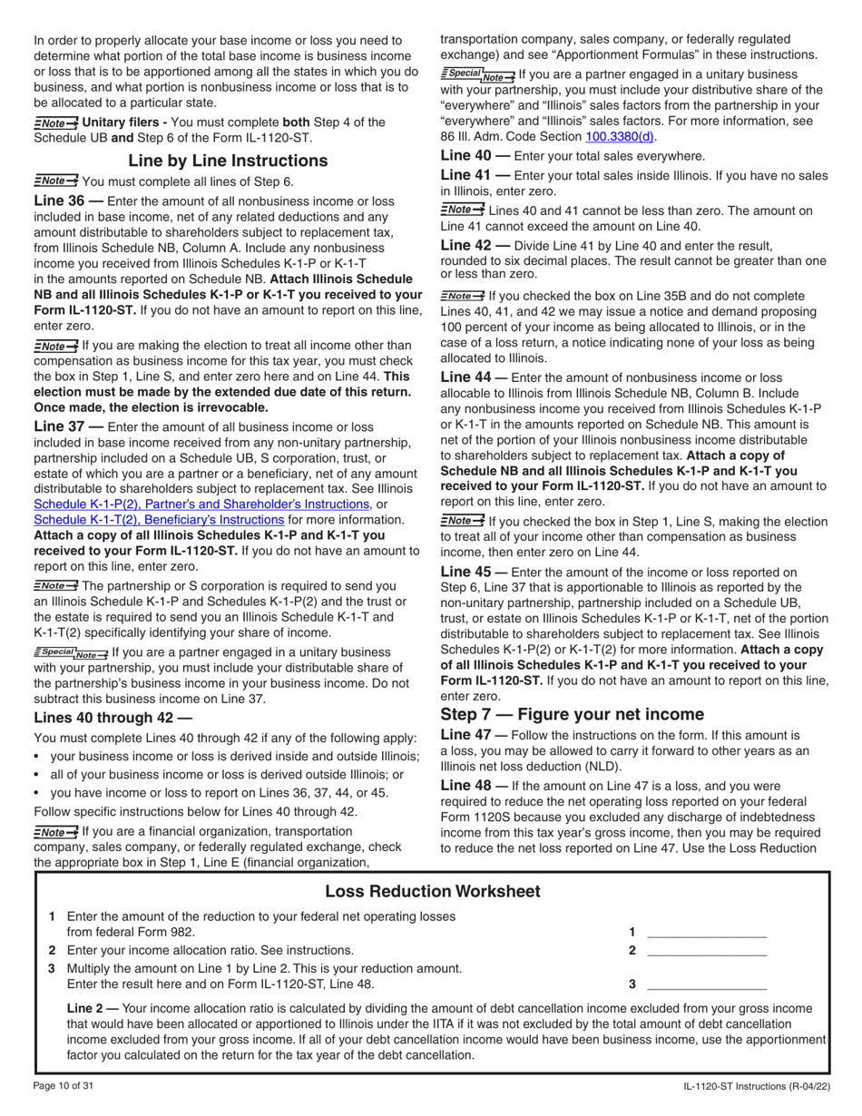 Instructions for Form IL-1120-ST Small Business Corporation Replacement Tax Return - Illinois, Page 10