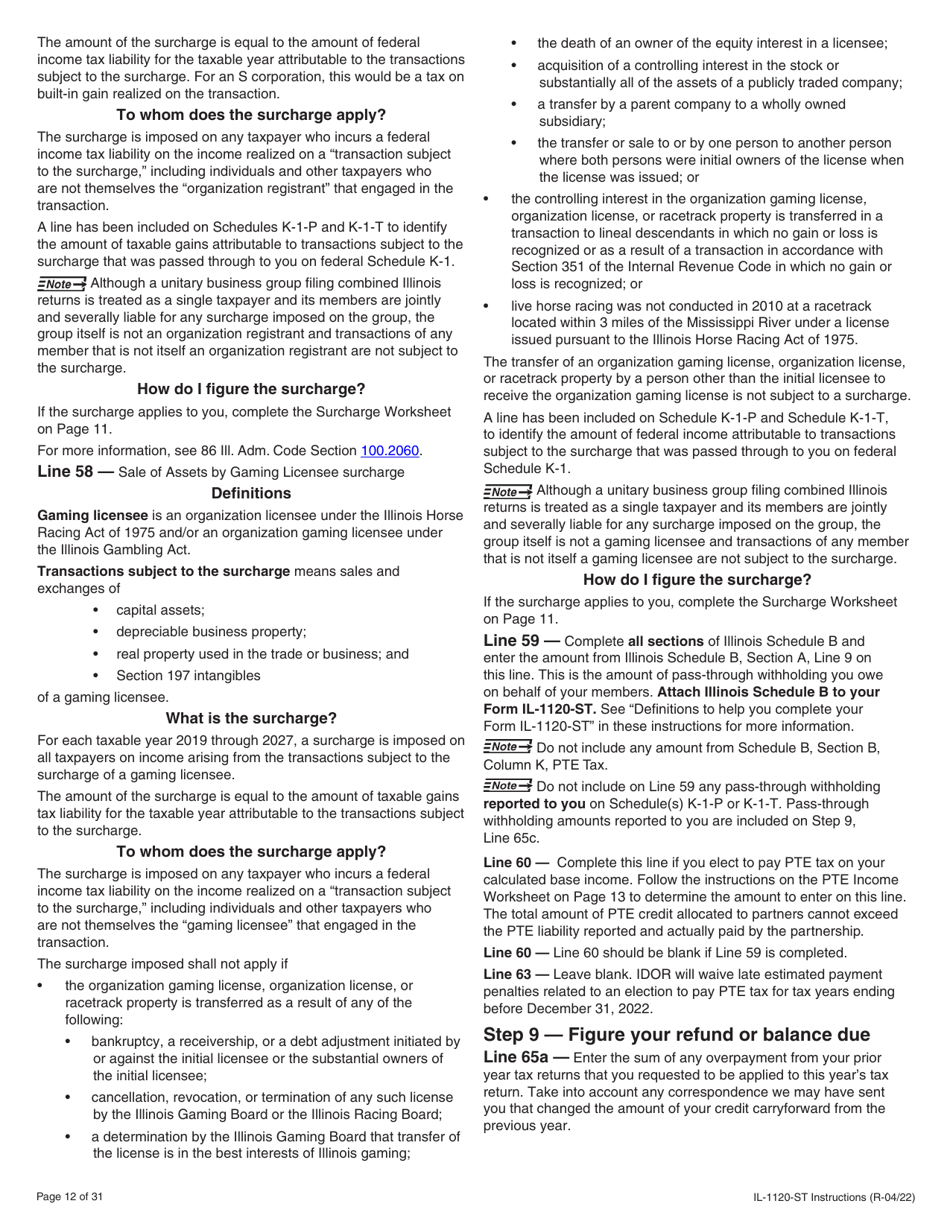 Instructions for Form IL-1120-ST Small Business Corporation Replacement Tax Return - Illinois, Page 12