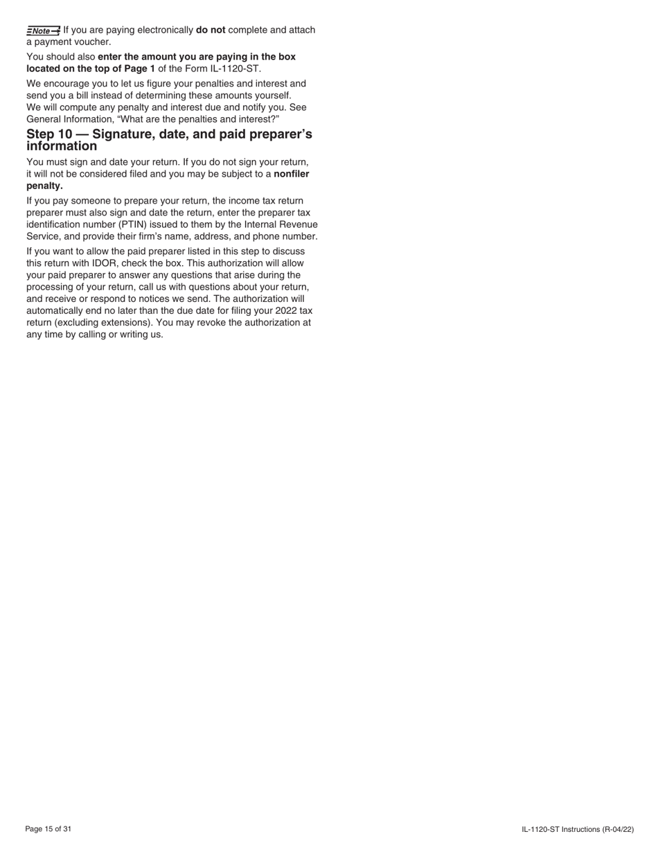 Instructions for Form IL-1120-ST Small Business Corporation Replacement Tax Return - Illinois, Page 15