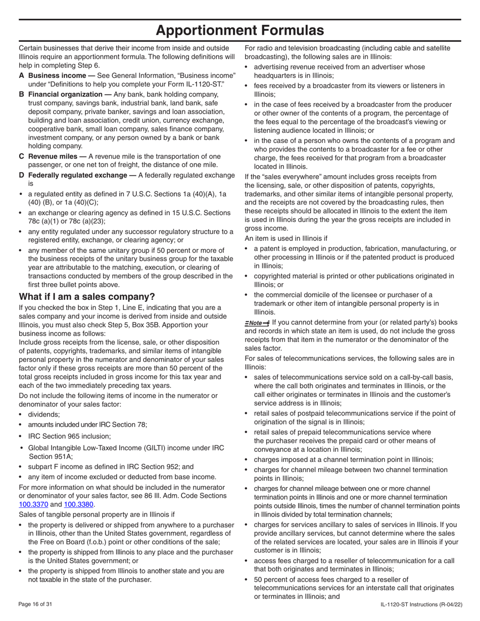 Instructions for Form IL-1120-ST Small Business Corporation Replacement Tax Return - Illinois, Page 16