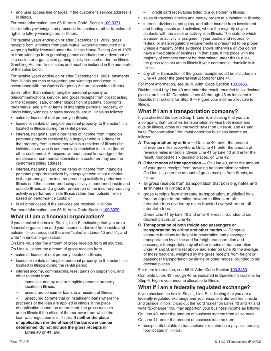 Instructions for Form IL-1120-ST Small Business Corporation Replacement Tax Return - Illinois, Page 17
